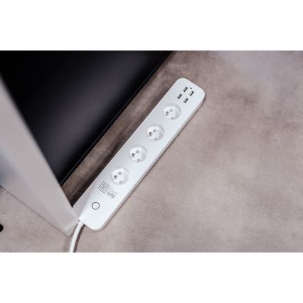 Immax NEO 07707L - NEO LITE Smart hosszabbítókábel 4AC + 4USB Wi-Fi Tuya 1,5m