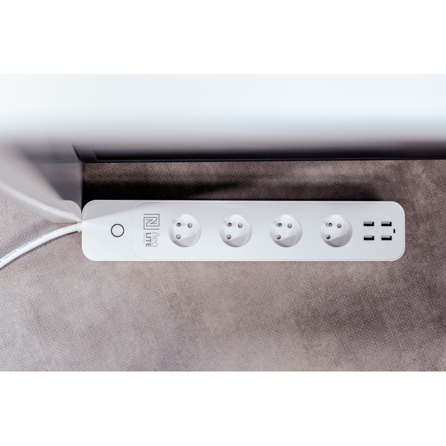 Immax NEO 07707L - NEO LITE Smart hosszabbítókábel 4AC + 4USB Wi-Fi Tuya 1,5m