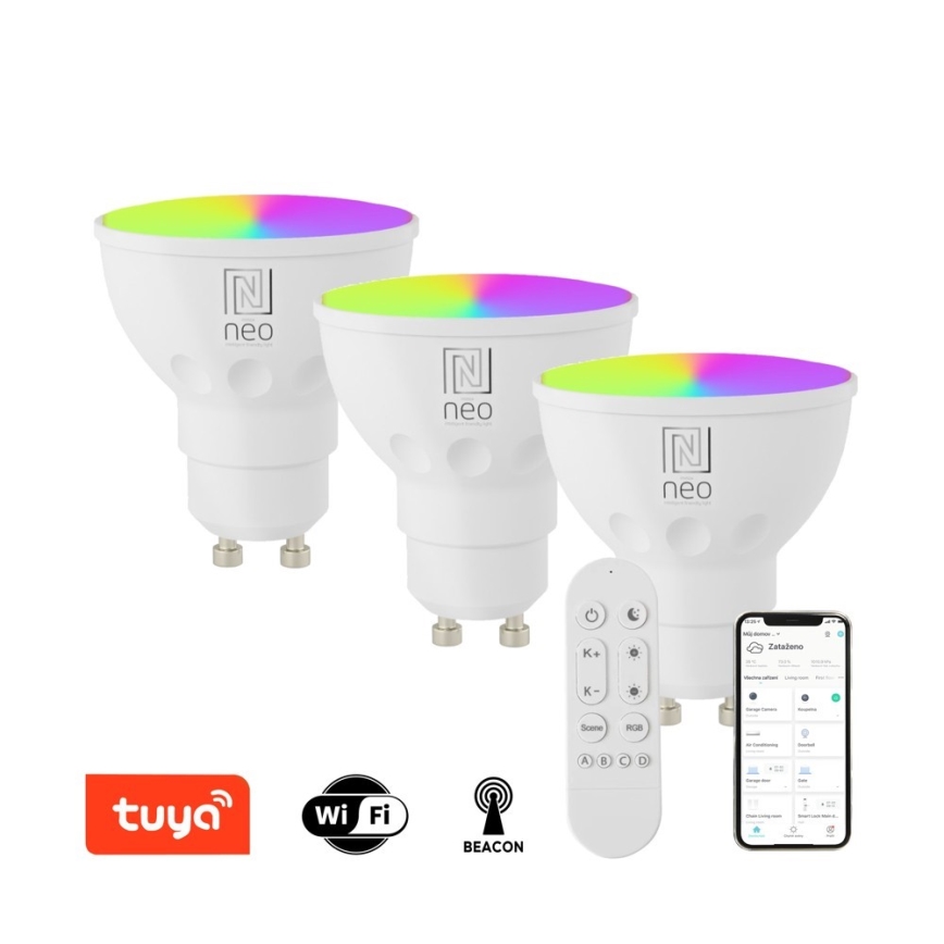 Immax NEO 07724CDO - KÉSZLET 3x LED RGB+CCT Dimmelhető izzó GU10/6W/230V 2700-6500K Wi-Fi Tuya + távirányítás