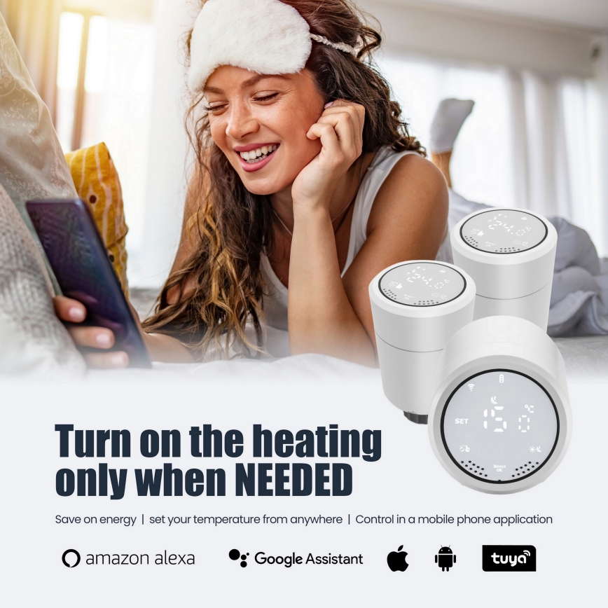 Immax NEO 07732A - KÉSZLET 3x Termosztátfej 2xAA/3V Tuya