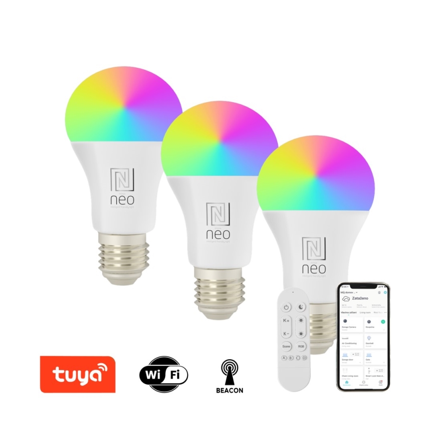Immax NEO 07733CDO - 3 darabos készlet LED RGB+CCT szabályozható izzó E27/11W/230V Wi-Fi Tuya + távirányító