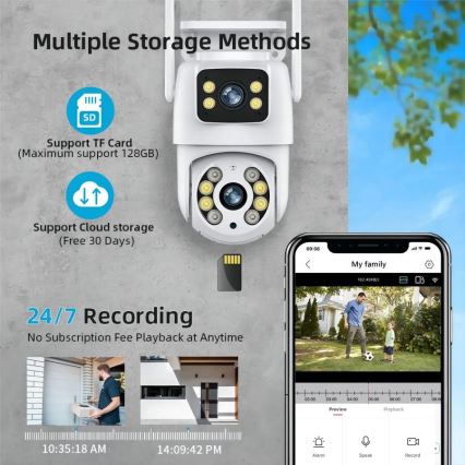 Immax NEO 07783L - Okos kültéri kamera dupla érzékelővel, 355° P/T, 2x2MP, IP65, Wi-Fi, Tuya