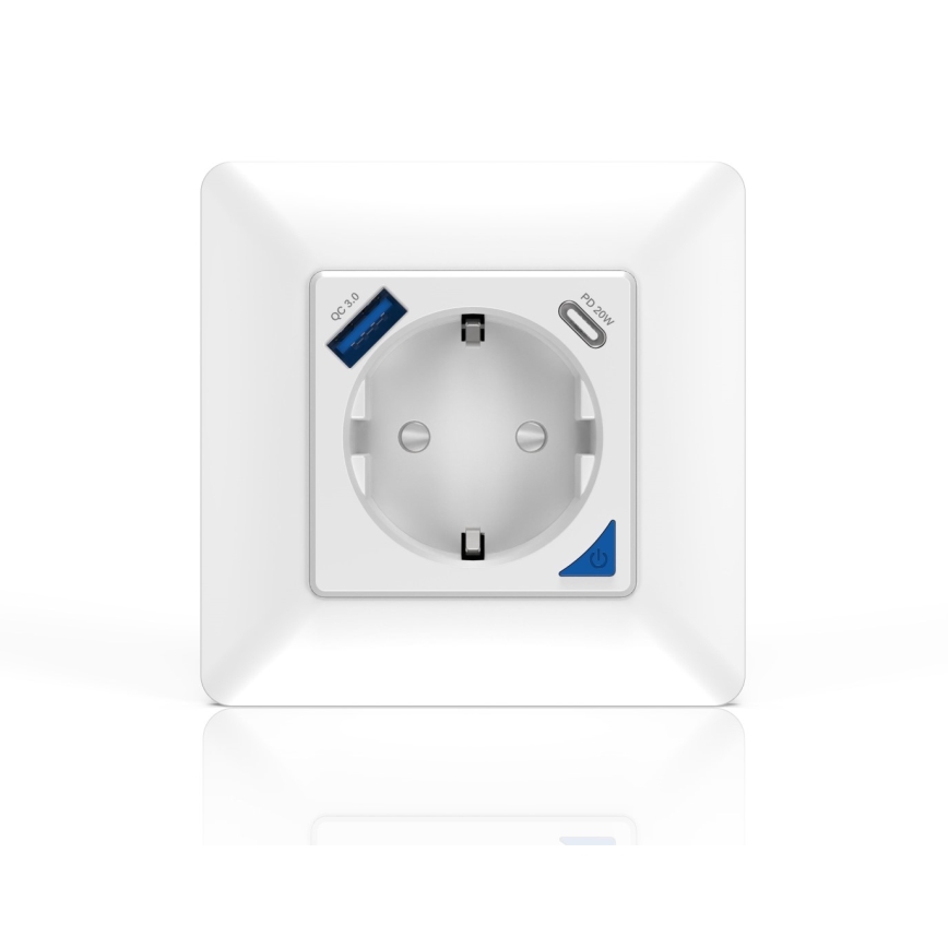 Immax NEO 07801L - Okos konnektor 16A/230V + 1x USB-A + 1x USB-C Tuya SCHUKO