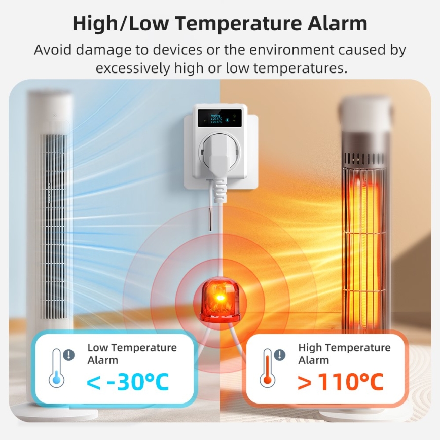 Immax NEO 07811L - Okos aljzat hőmérővel F 3680W Tuya Wi-Fi