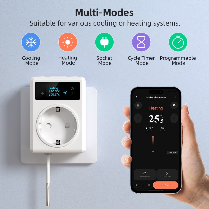 Immax NEO 07811L - Okos aljzat hőmérővel F 3680W Tuya Wi-Fi