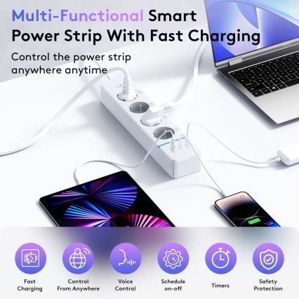 Immax NEO 07821L - Okos hosszabbító kábel NEO LITE 4AC+1xUSB+2xUSB C Tuya Wi-Fi