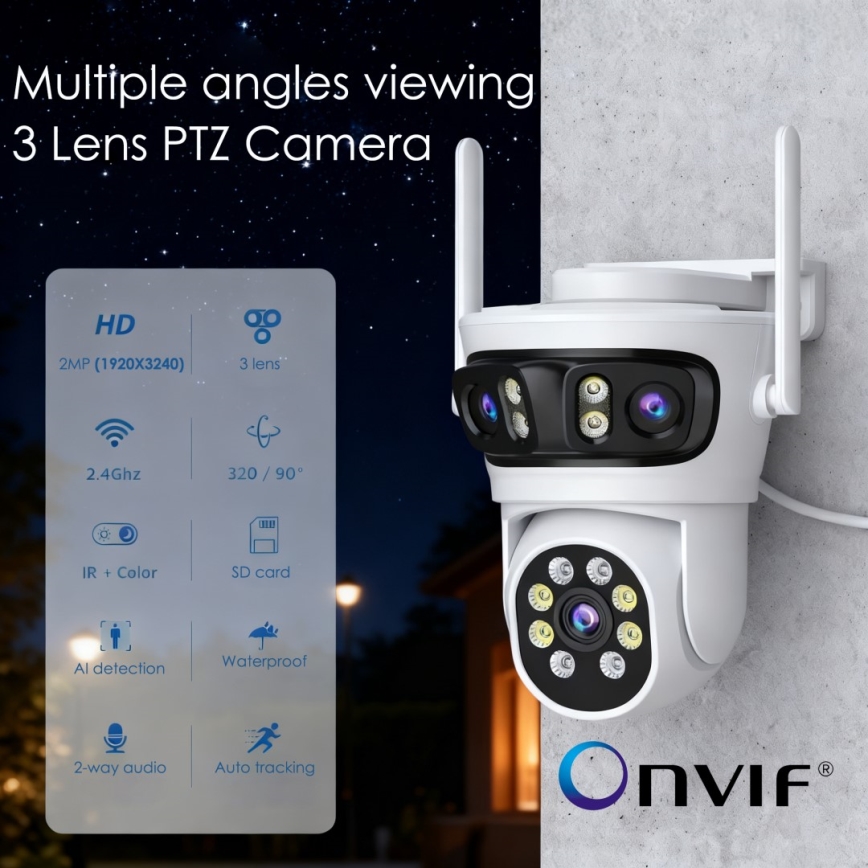 Immax NEO 07823L - Okos kültéri kamera 2MP+2MP+2MP szenzorral, 5V, Tuya Wi-Fi