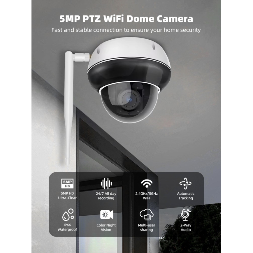 Immax NEO 07825L - Okos kültéri kamera DOME érzékelővel 5MP 230V IP66 TUYA Wi‑Fi