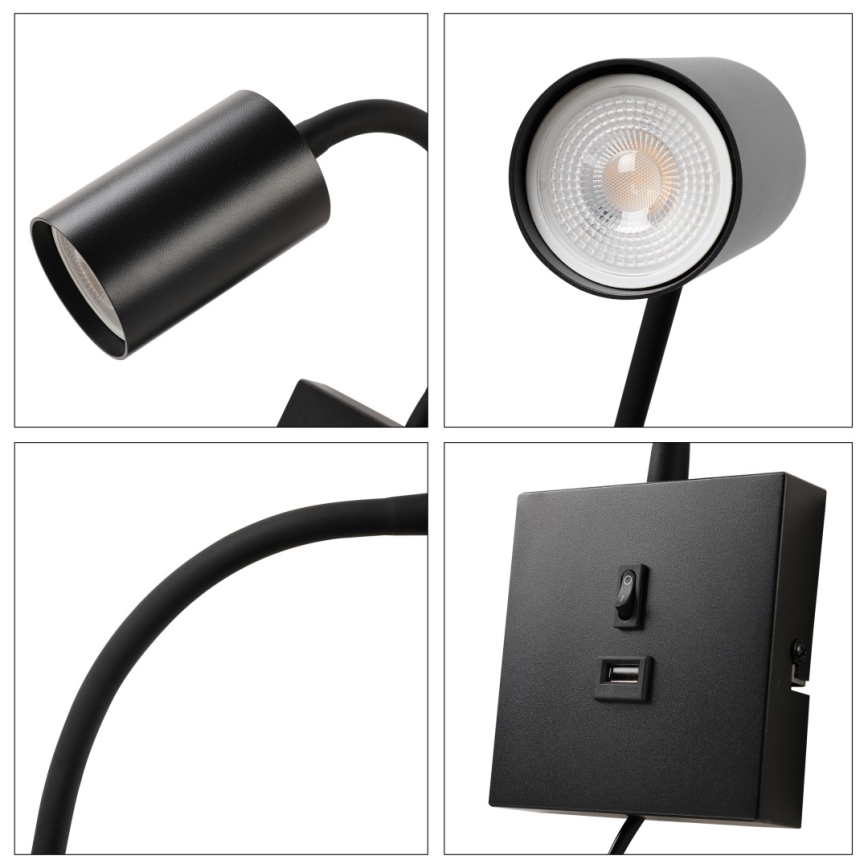 Immax NEO 08295L - PUNTO fali lámpa USB-csatlakozóval, 1xGU10/9W/230V, fekete