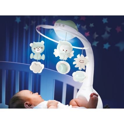 Infantino - Kiságy mobil dallammal és projektorral 3in1 3xAAA zöld