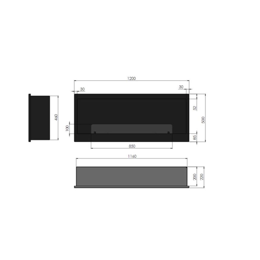 InFire - Beépített BIO kandalló 120x50 cm 3kW fekete