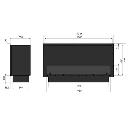 InFire - Beépített BIO kandalló 49,4x104,4 cm 6kW fekete