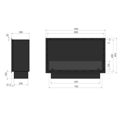 InFire - Beépített BIO kandalló 49,4x84,4 cm 3,5kW fekete