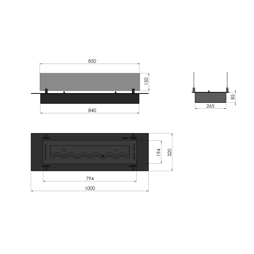 InFire - Beépített BIO kandalló 8,5x100 cm 6kW fekete