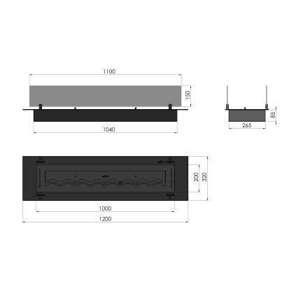 InFire - Beépített BIO kandalló 8,5x120 cm 6kW fekete