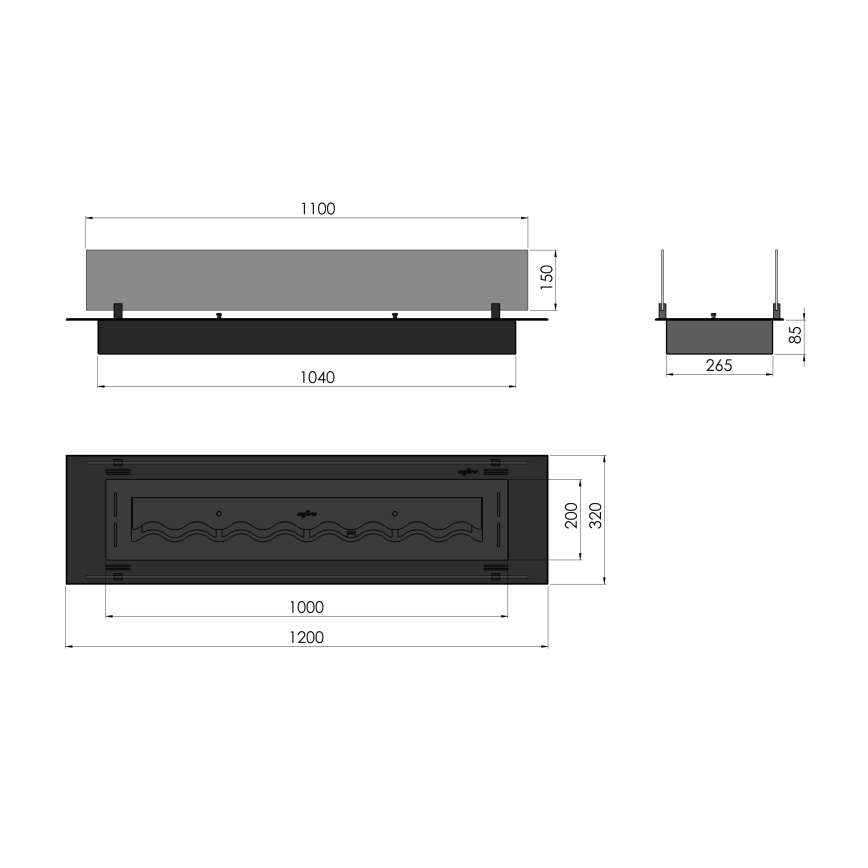InFire - Beépített BIO kandalló 8,5x120 cm 6kW fekete