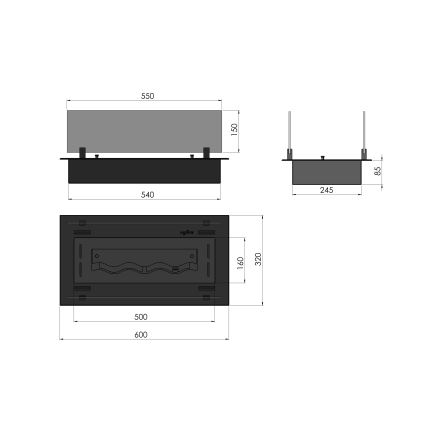 InFire - Beépített BIO kandalló 8,5x60 cm 3,5kW fekete