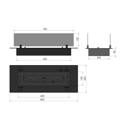 InFire - Beépített BIO kandalló 8,5x80 cm 3,5kW fekete