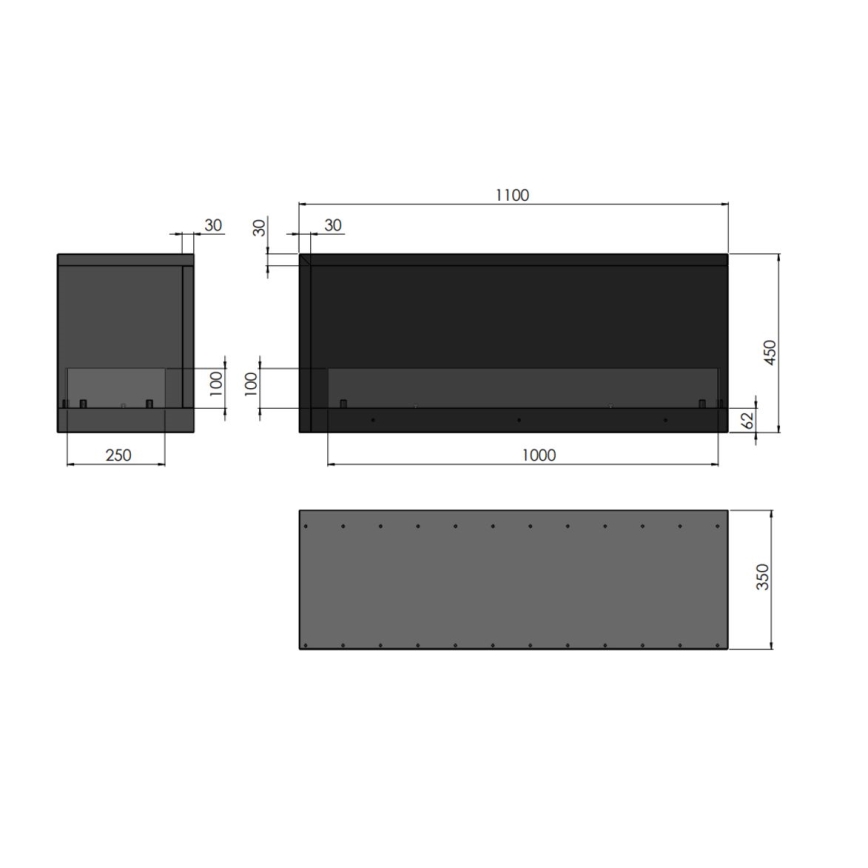 InFire - Sarok BIO kandalló 110x45 cm 3kW fekete