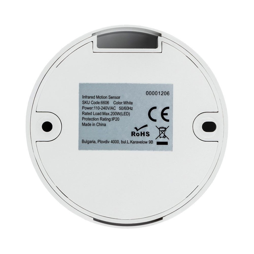 Infravörös mozgásérzékelő 360° 200W/230V fehér