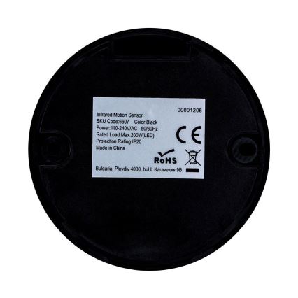 Infravörös mozgásérzékelő 360° 200W/230V fekete