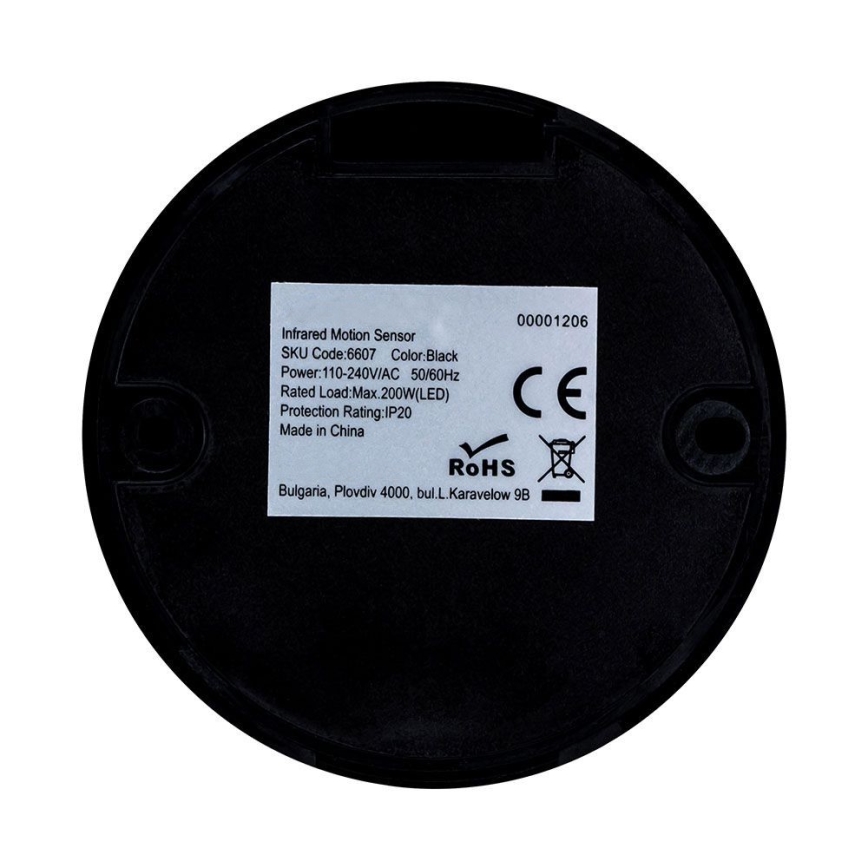 Infravörös mozgásérzékelő 360° 200W/230V fekete