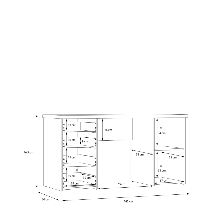 Íróasztal ARENO fehér/sonoma tölgy
