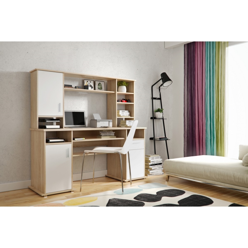Íróasztal polccal ELIAN 160x53 cm sonoma tölgy/fehér