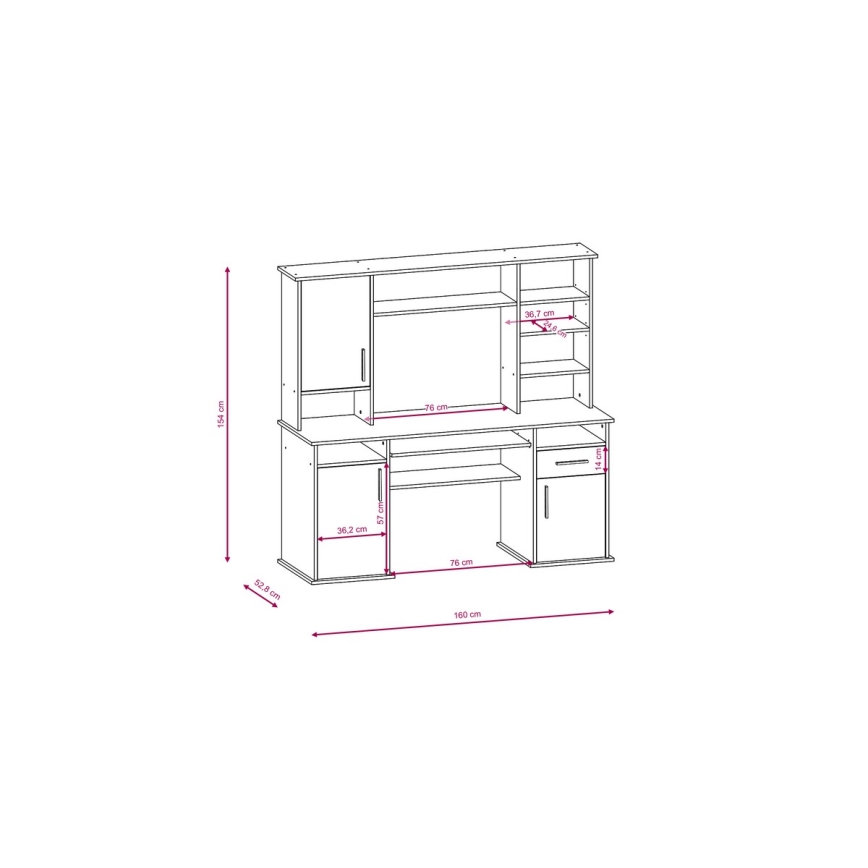 Íróasztal polccal ELIAN sonoma tölgy szürke/fehér