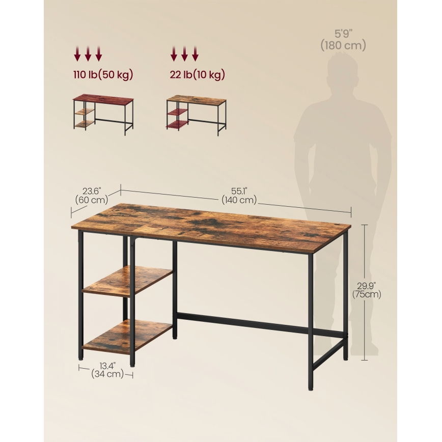 Íróasztal SOLEA 140x60 cm barna/fekete