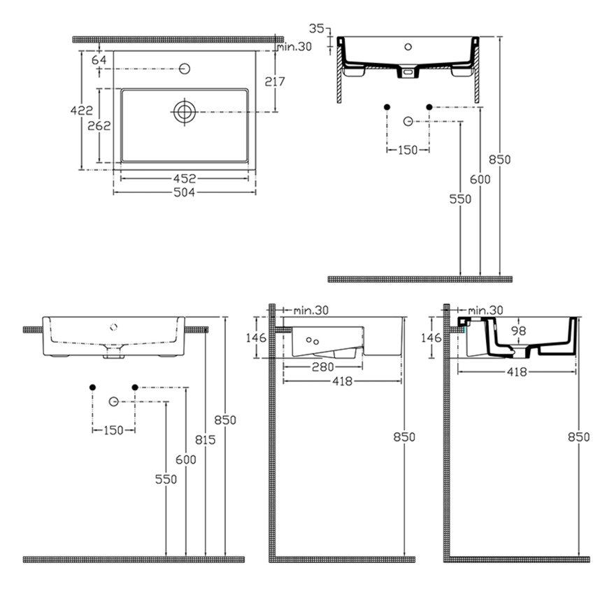 Isvea - Félbeépített mosdó PURITY 50x42 cm kerámia/fehér