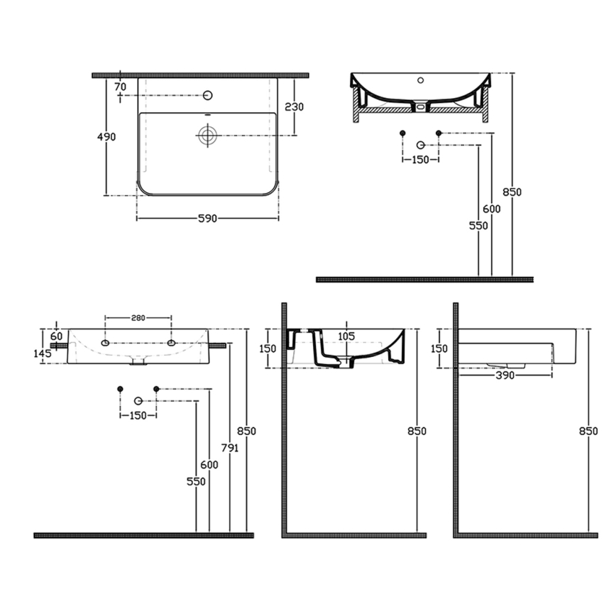 Isvea - Félbeépített mosdó SOTT AQUA 59x49 cm kerámia/fehér
