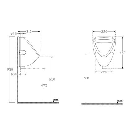 Isvea - Felső csatlakozású piszoár, kerámia/fehér