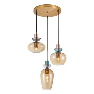 ITALUX - FANDA kábeles csillár 3xE27/40W/230V arany/füstszínű bézs