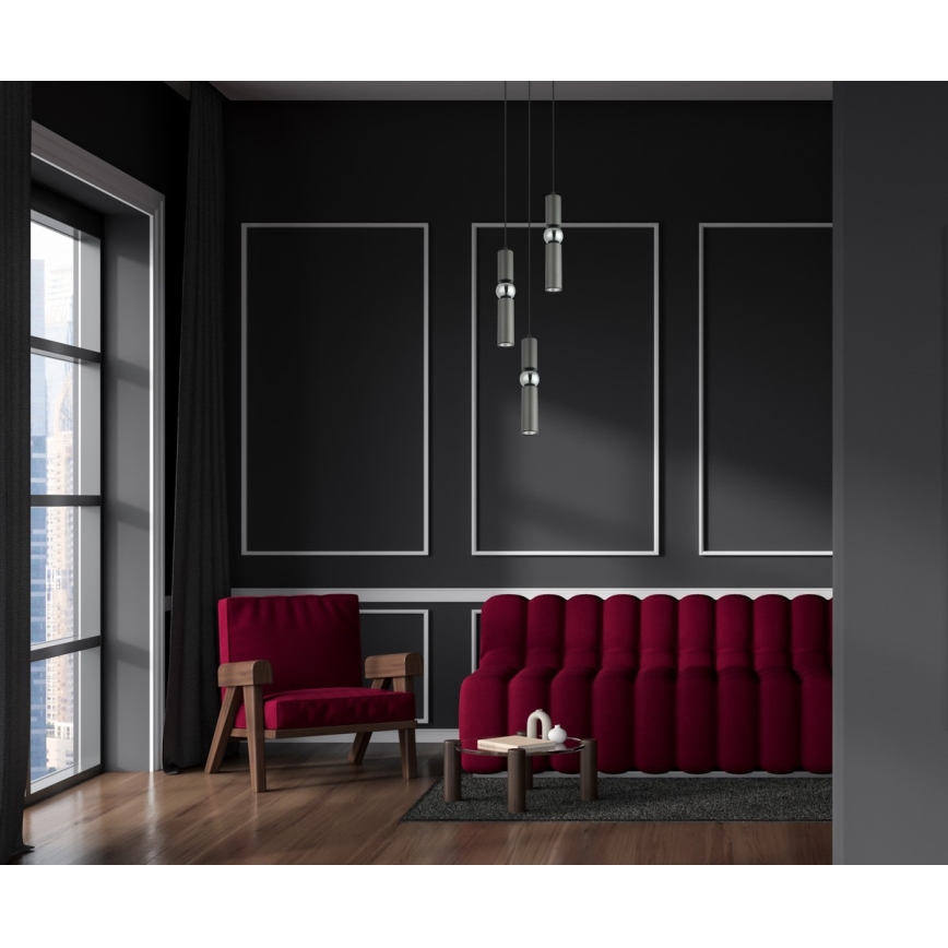 ITALUX - Csillár zsinóron ISIDORA 3xGU10/25W/230V antracit/króm