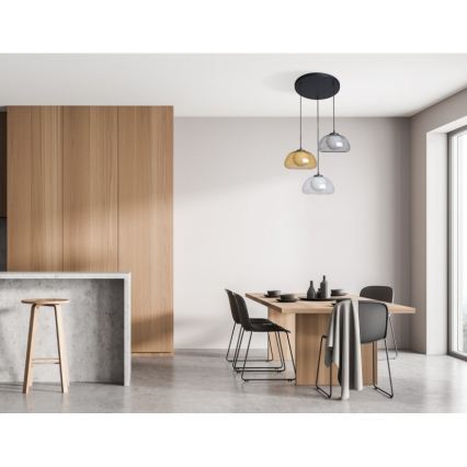 ITALUX - Kábeles függeszték AINALE 3xG9/7W/230V fekete/átlátszó/füstszínű bézs/szürke