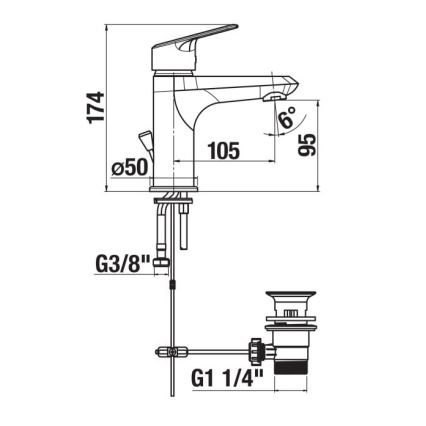 JIKA H3112E10041111 - Mosdó csaptelep + leeresztő TALAS 17,4 cm fényes króm nélkül túlfolyóval