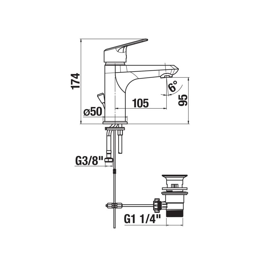 JIKA H3112E10041111 - Mosdó csaptelep + leeresztő TALAS 17,4 cm fényes króm nélkül túlfolyóval