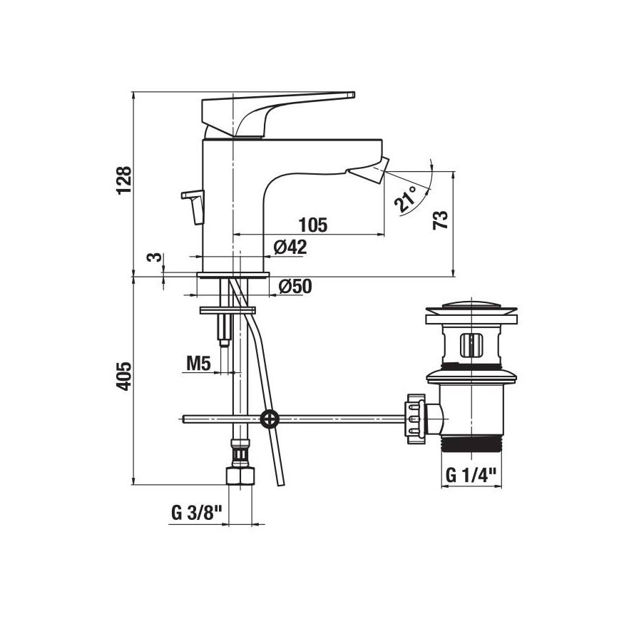 JIKA H3411X10041111 - Bidé csaptelep + leeresztő nyílás nélkül CUBITO 12,8 cm fényes króm