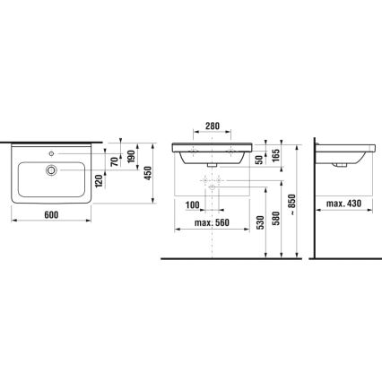 JIKA H8104230001041 - Függesztett mosdó CUBITO 60x45 cm kerámia/fehér