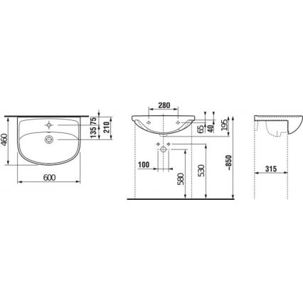 JIKA H8133830001041 - Beépíthető mosdó LYRA 60x46 cm kerámia/fehér