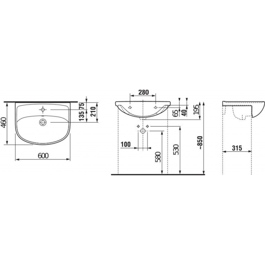 JIKA H8133830001041 - Beépíthető mosdó LYRA 60x46 cm kerámia/fehér