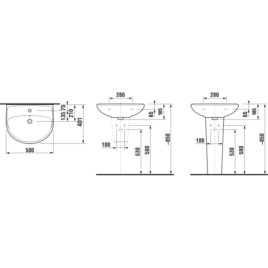 JIKA H8143810001041 - LYRA 50x40,1 cm-es fali mosdó, kerámia/fehér