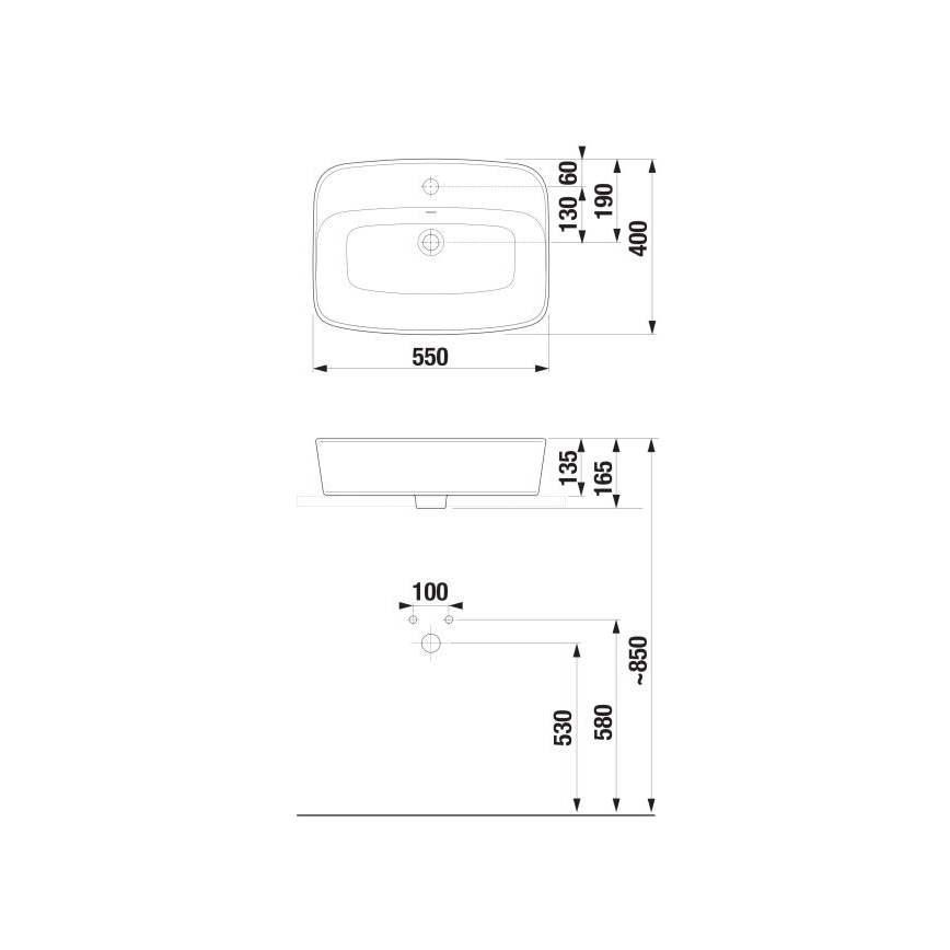 JIKA H8183827571041 - LYRA 55x40 cm-es kerámia mosdó pultba, matt fehér