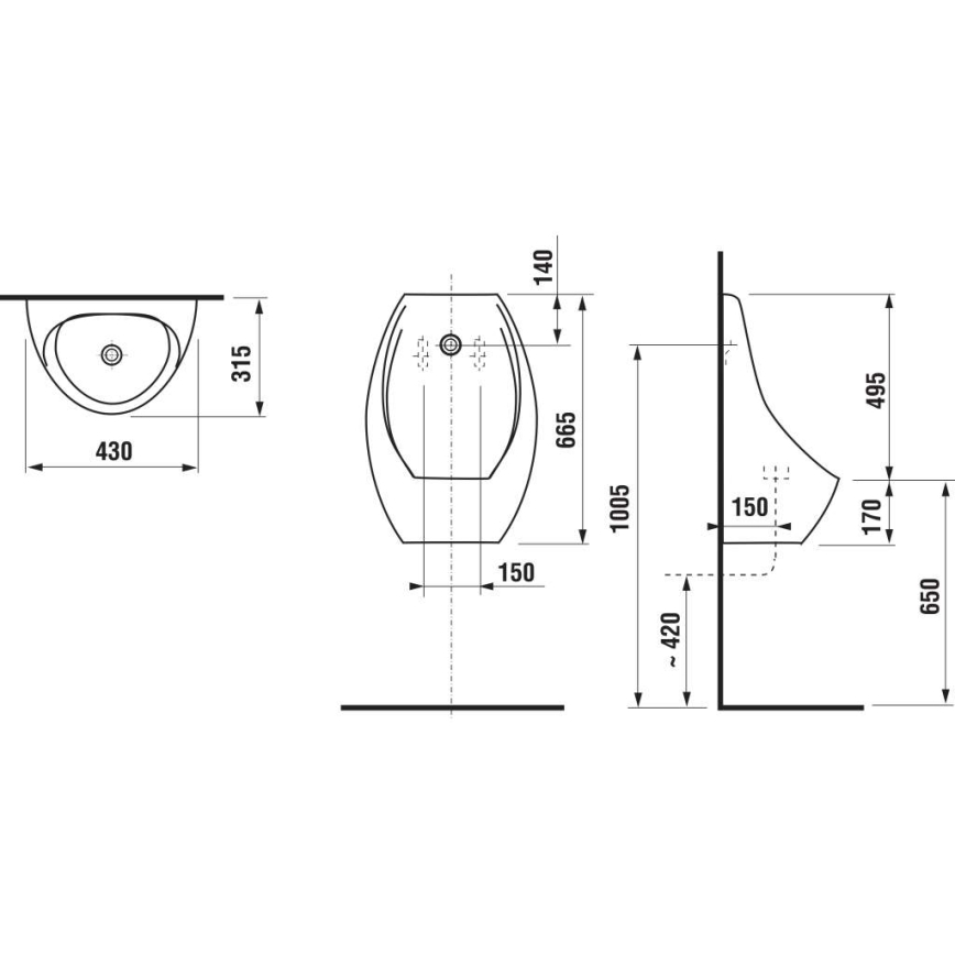 JIKA H8411010000001 - DOMINO piszoár hátsó bekötéssel, hátsó lefolyóval, kerámia/fehér