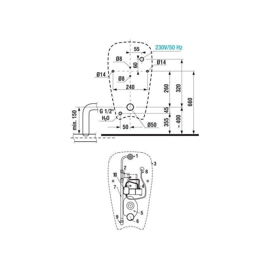 JIKA H8430700000001 - Piszoár GOLEM belső vízbekötés, hátsó lefolyás kerámia/fehér