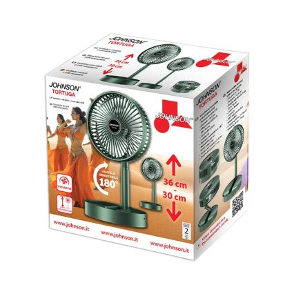 JOHNSON - TORTUGA újratölthető asztali ventilátor 5W/3,7V 1200 mAh átmérő 16,5 cm zöld