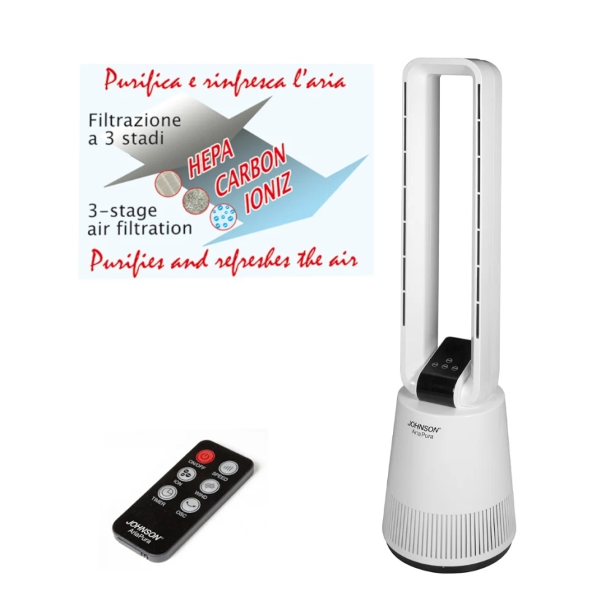 JOHNSON - Ventilátor légtisztítóval és HEPA szűrővel ARIA PURA 90W/230V fehér + távirányító