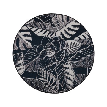 JUNGLE kültéri szőnyeg, 135 cm, fekete/fehér, leveles mintázattal