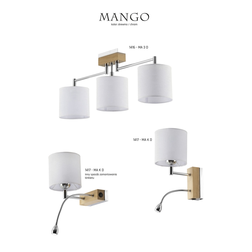 Jupiter 1417 - MA K D - LED fali lámpa MANGO 1xE27/60W + LED/1W/230V